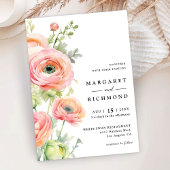 Invitation Mariage floral rose pâle et vert gras Ranunculus