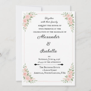 Invitation Mariage Floral Rose Pâle et Vert Sauge Élégant