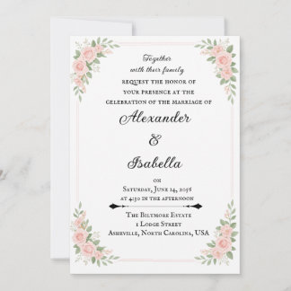 Invitation Mariage Floral Rose Pâle et Vert Sauge Élégant
