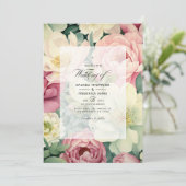 Invitation Mariage floral rose pâle, ivoire et vert gras (Debout devant)