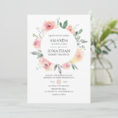 Invitation Mariage Floral Rose Pâle Pastel (Debout devant)