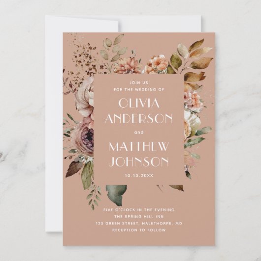 Invitation Mariage floral rose pâle pour automne détails du c (Devant)