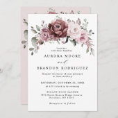 Invitation Mariage floral rose pâle Rose (Devant / Derrière)