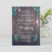 Invitation Mariage floral rose papillon rustique (Debout devant)