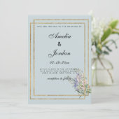Invitation Mariage floral rose pastel bleu et or lavande (Debout devant)
