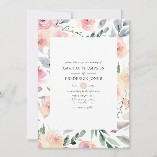 Invitation Mariage floral rose pastel Blush (Devant)