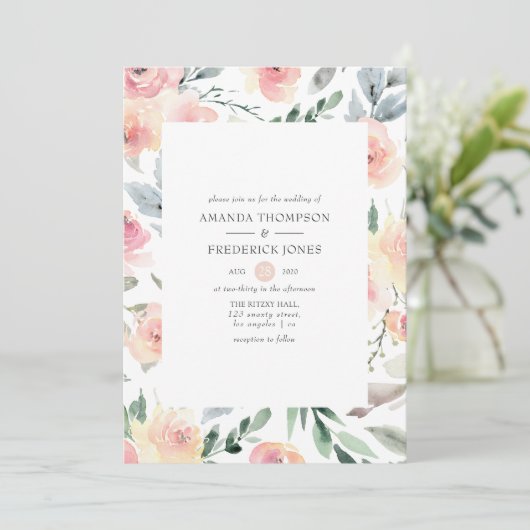 Invitation Mariage floral rose pastel Blush (Debout devant)