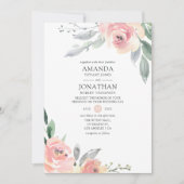 Invitation Mariage floral rose pastel Blush (Devant)