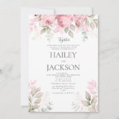 Invitation Mariage floral rose pastel, menthe et blanc magnol (Devant)