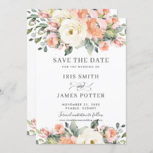 Invitation Mariage floral rose Peach Ivory Enregistrer la car