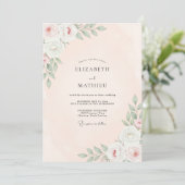 Invitation Mariage Floral Rose Pêche (Debout devant)