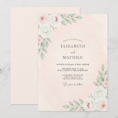 Invitation Mariage Floral Rose Pêche (Devant / Derrière)