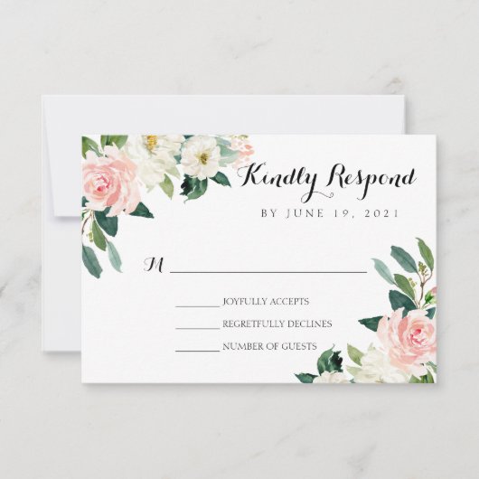 Invitation Mariage floral rose pêche (Devant)