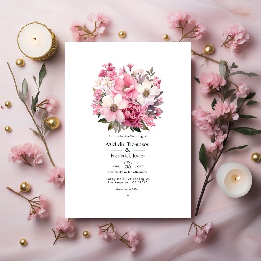 Invitation Mariage floral rose poudré