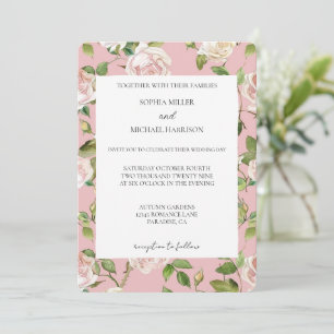 Invitation Mariage Floral Rose Poudré Crémeux Romantique