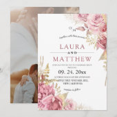 Invitation Mariage Floral Rose Poudrée (Devant / Derrière)