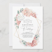 Invitation Mariage floral rose poudrée et pêche rose blush bl (Devant)
