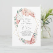 Invitation Mariage floral rose poudrée et pêche rose blush bl (Debout devant)