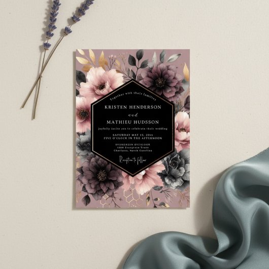 Invitation Mariage Floral Rose Poussiéreuse