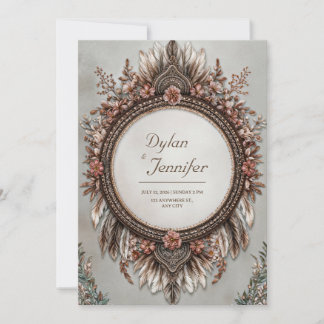 Invitation Mariage Floral Rose Poussiéreuse Brun Rustique
