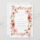 Invitation Mariage Floral Rose Poussiéreuse Moderne (Devant)