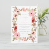 Invitation Mariage Floral Rose Poussiéreuse Moderne (Debout devant)