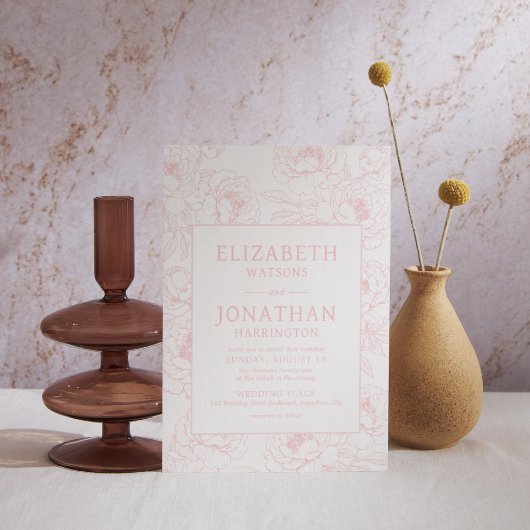 Invitation Mariage floral rose poussiéreux