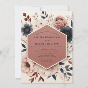 Invitation Mariage Floral Rose Poussiéreux Éthéré