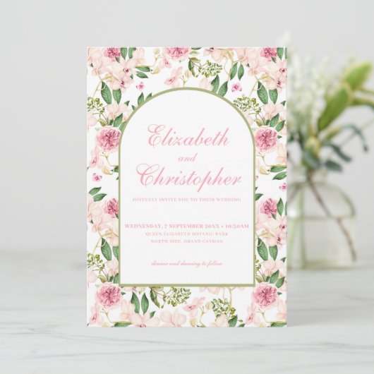 Invitation Mariage Floral Rose Romantique (Debout devant)