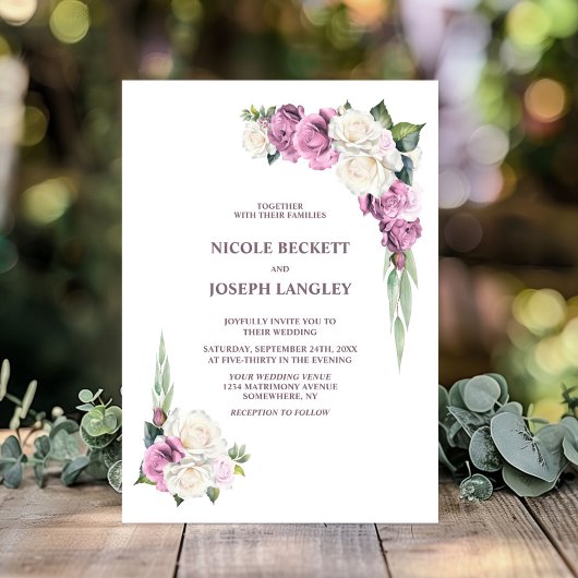 Invitation Mariage floral rose rose