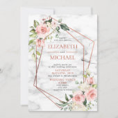 Invitation Mariage floral rose rose de marbre géométrique en  (Devant)