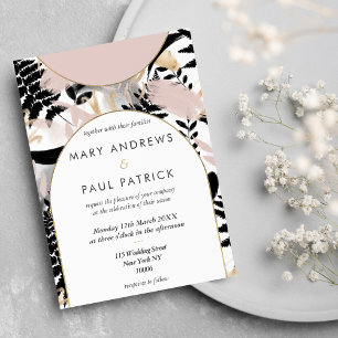 Invitation Mariage floral rose rose géométrique