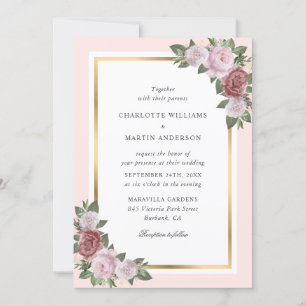 Invitation Mariage floral rose rose pâle