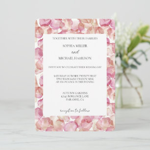 Invitation Mariage floral rose rose pétale rose blush crème j