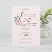 Invitation Mariage floral rose rose rose printemps (Debout devant)