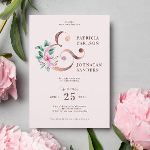 Invitation Mariage floral rose rose rose printemps