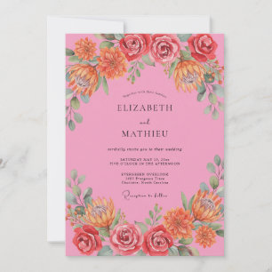 Invitation Mariage Floral Rose Rose Vibrant