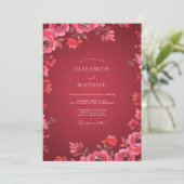 Invitation Mariage Floral Rose Rouge (Debout devant)