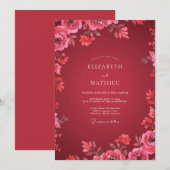 Invitation Mariage Floral Rose Rouge (Devant / Derrière)