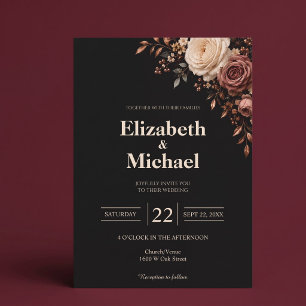 Invitation Mariage Floral Rose Rouge Baigné de Blush