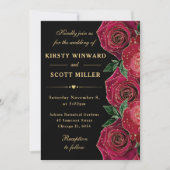 Invitation Mariage Floral Rose rouge et or (Devant)