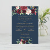Invitation Mariage floral rose roux bleu marine (Debout devant)
