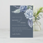 Invitation Mariage Floral Rose Royal Bleu simple (Debout devant)