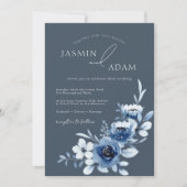 Invitation Mariage Floral Rose Royal Bleu simple (Devant)