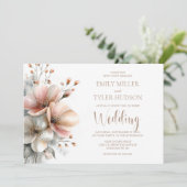 Invitation Mariage Floral Rose Rustique (Debout devant)