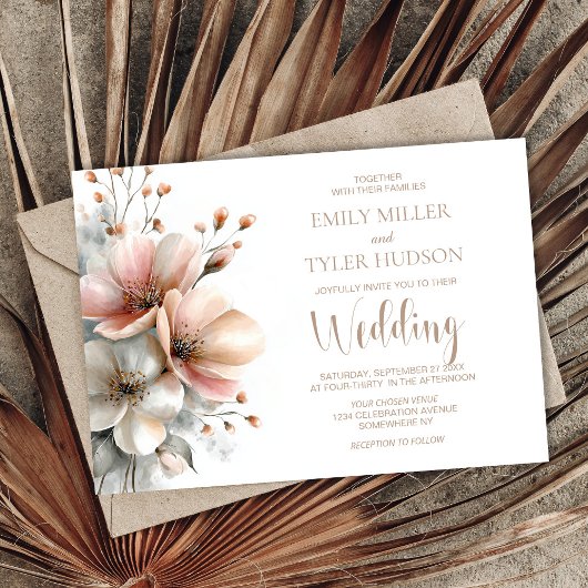 Invitation Mariage Floral Rose Rustique