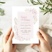 Invitation Mariage floral rose rustique Enregistrer la date