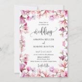 Invitation Mariage floral rose simple (Devant)
