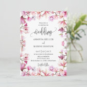 Invitation Mariage floral rose simple (Debout devant)
