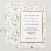 Invitation Mariage floral rose tendre (Devant / Derrière)